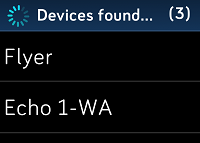 On-device screenshot of the Bluetooth devices found